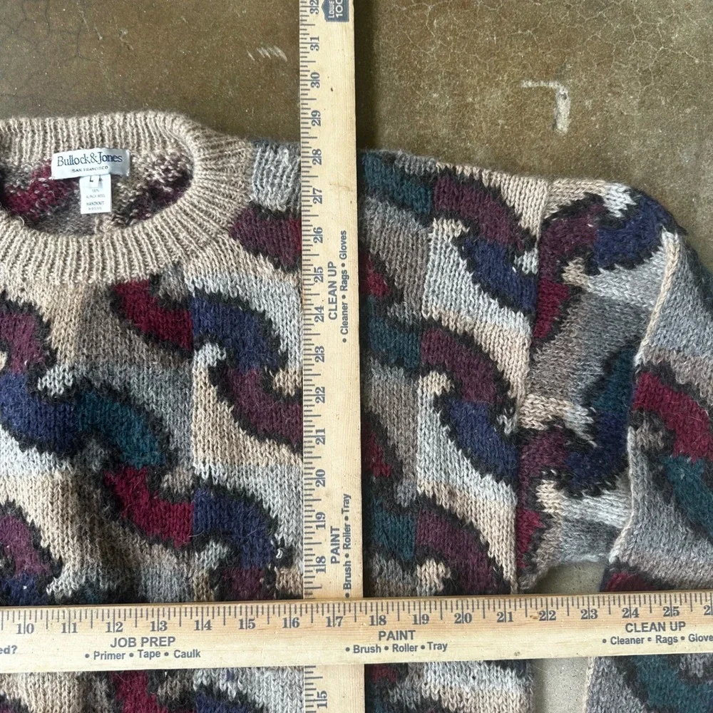 Bullock & Jones Sweater Mens Large Tan Excellent Handknit Alpaca Wool Geometric